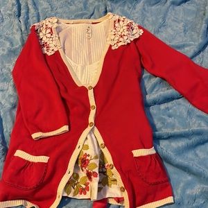 Anthro Nick & Mo 100% cotton cherry red cardigan